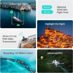 DJI Mini 4 Pro (DJI RC 2),折叠迷你无人机,带 4K HDR 摄像机,适合成人,0.549 磅/249 克,飞行时间34分钟,最大视频传输距离20公里,全向视觉感应