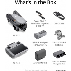 DJI Air 3 Fly More 组合,带 DJI RC 2 的无人机 带相机 4K 的双主摄像头,3 节电池延长飞行时间,4800 万像素照片,最大视频传输,符合 FAA 远程 ID 标准